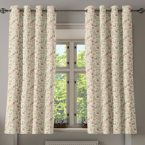 Ambesonne Floral Grommet Curtain, Soft Summer Foliage, 50" x 63", Pink Peach Green