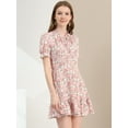 thumbnail image 2 of DARING DIVA Ruffle Floral Bow Tie Chiffon Puff Fit & Flare Dress S Pink-White, 2 of 6