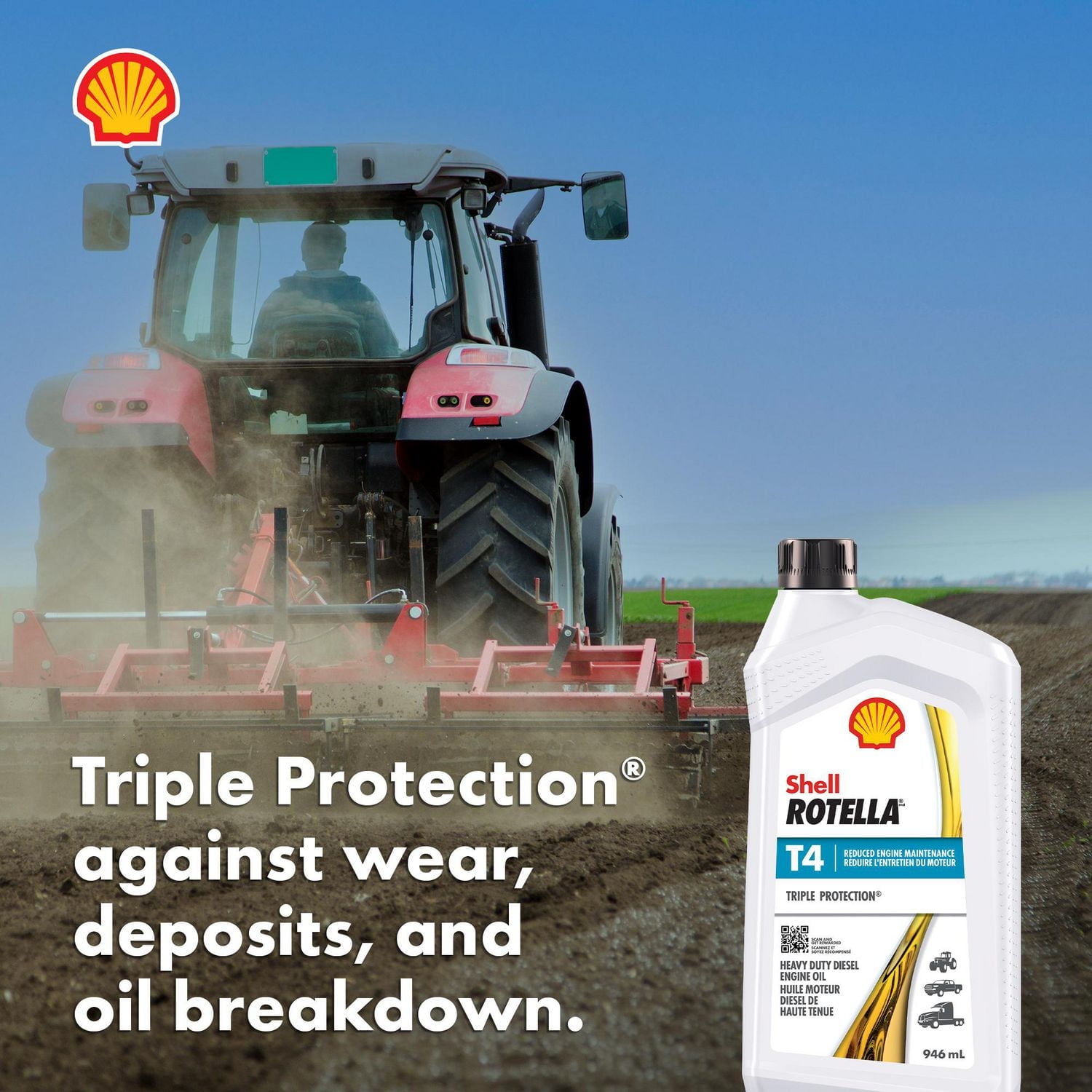 Shell Rotella T4 Triple Protection 15W-40 Diesel Engine Oil, 0.946 Litre