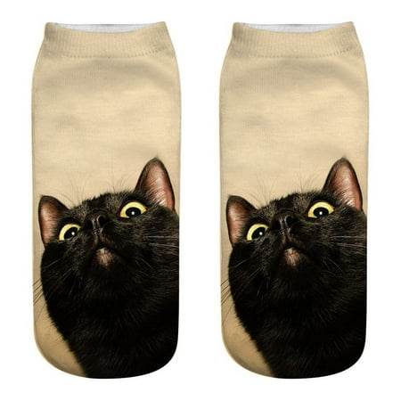 

No Show Socks Women 3D Novelty Crazy Funny Cat Cute Colorful Cartoon Low Cut Socks
