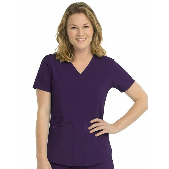 med couture energy racerback v-neck shirttail scrub top women, eggplant, small