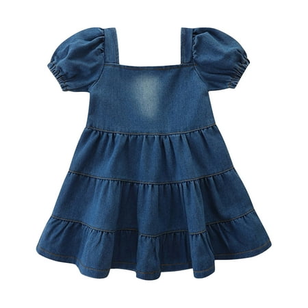 

Pedort Prom Dresses For Teens 2023 Girls Ruffle Sleeve Dress Kids Summer Clothes Flutter Hem Sundress Outfit Blue 90