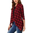 thumbnail image 5 of INSPIRE CHIC Women's Long Sleeves Handkerchief Hem Plaids Open Front Cardigan Red XS, 5 of 7