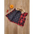 thumbnail image 3 of FOCUSNORM Girls Christmas Casual Vest with Fur Collars, Plaid Printed Pattern Jacket, 3 of 8