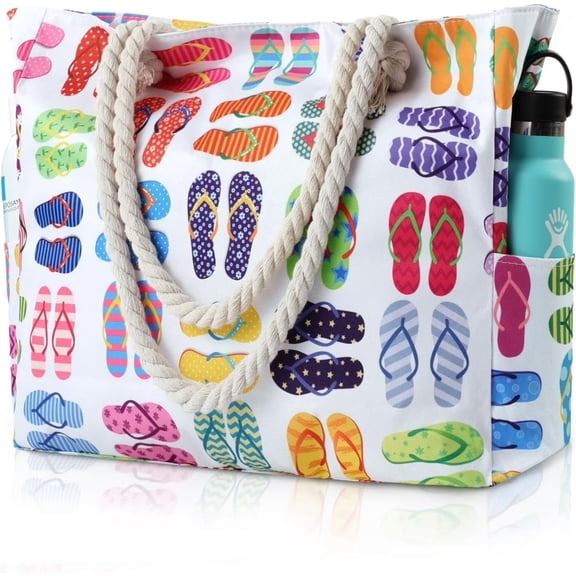 Beach Bag for Women - Large Beach Tote Bag, Waterproof Sandproof Beach Bag with Zipper, Large Swim Pool Beach Tote
