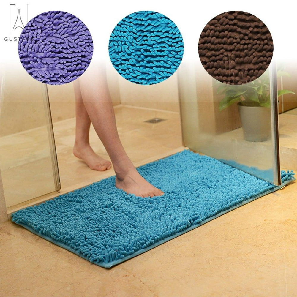 GustaveDesign Soft Microfiber Shaggy Bathroom Rug, Chenille Bath Mat Super Absorbent and Thick