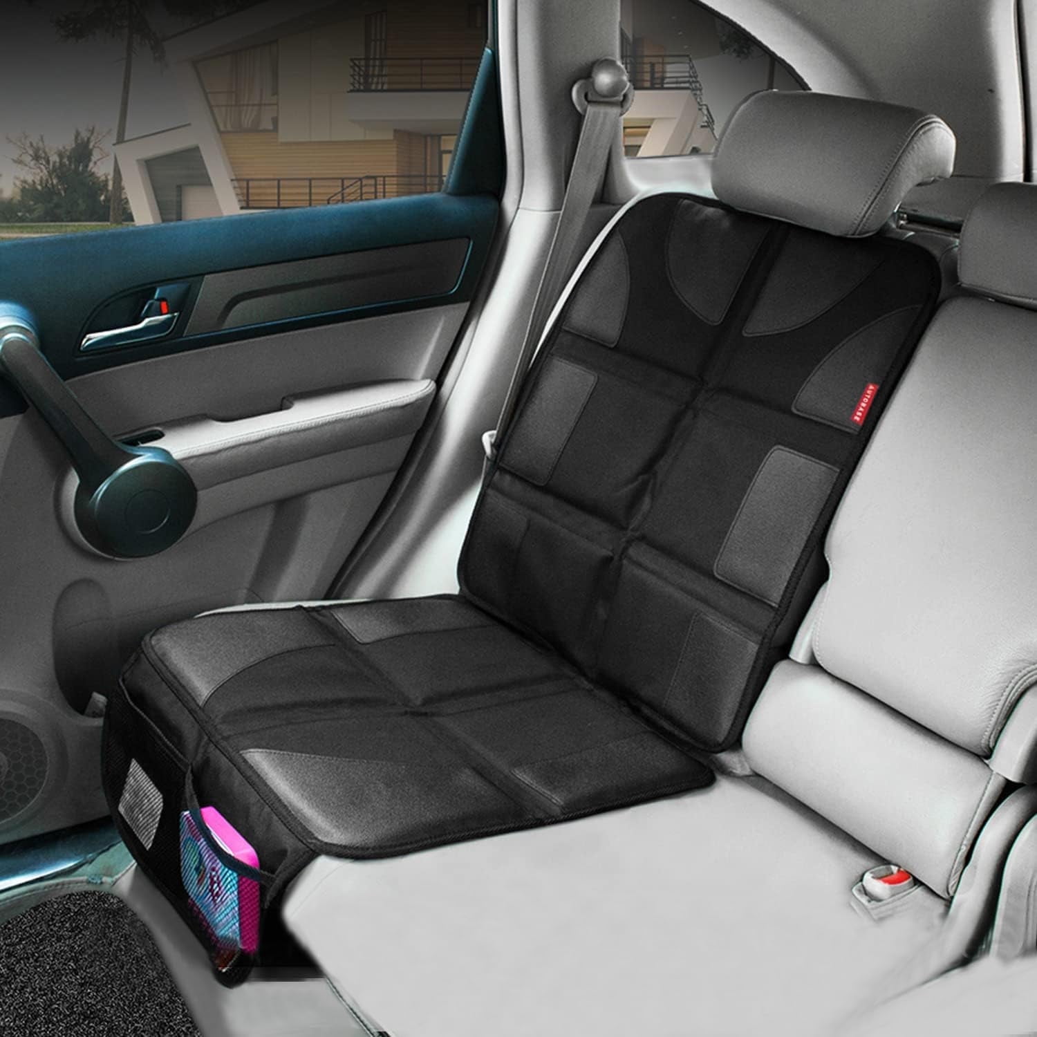 Autobase Car Seat Protector Under Car Seat | Baby Car Seat Accessories | Heavy-Duty Non-Slip Rubber Padded Backing (Black, XL – 1 Pack)