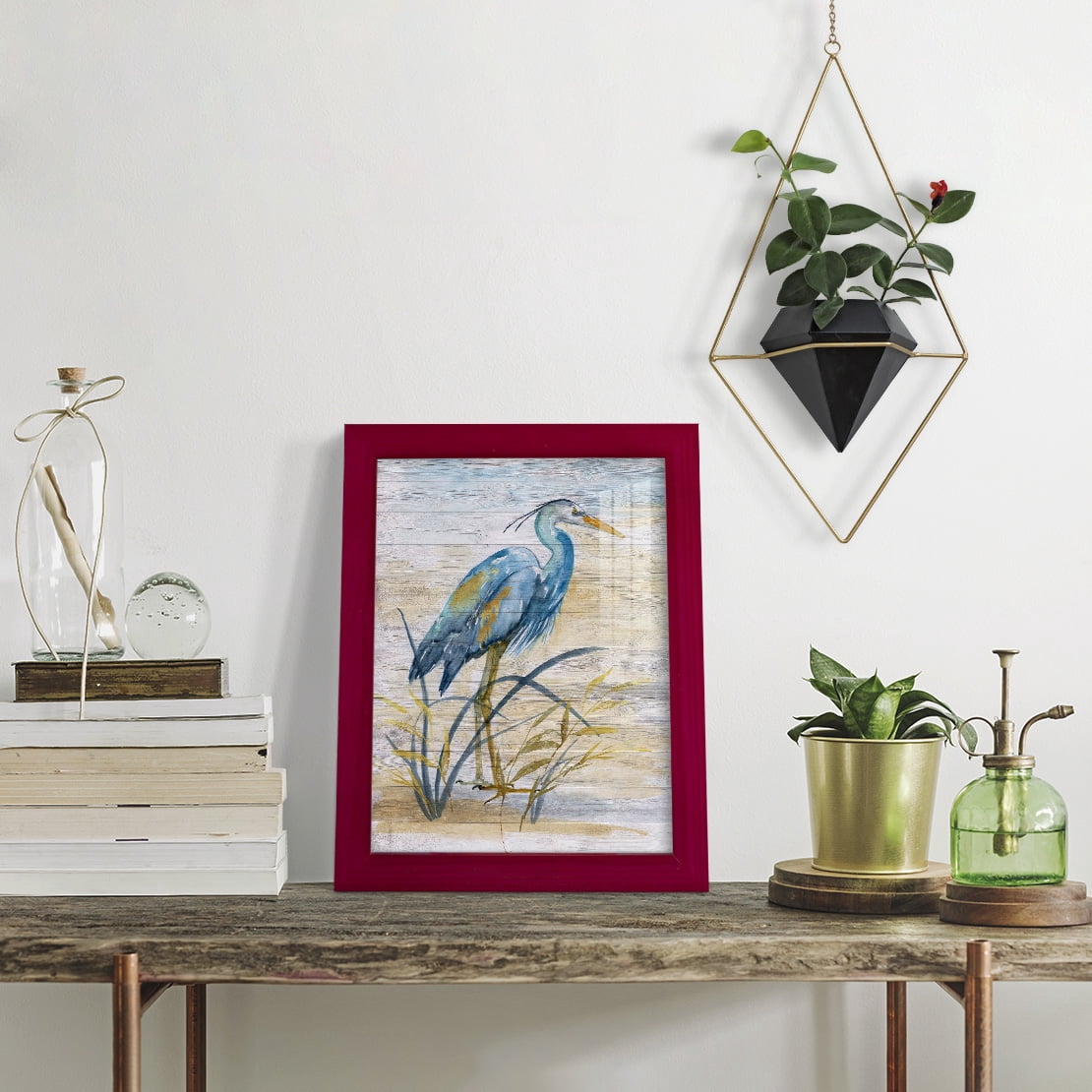 Blue Heron I -Framed Print w/glass-Cherry Red
