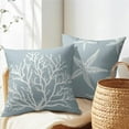 thumbnail image 5 of Summer Light Blue Starfish Pillow Covers 16x16 Inch Set of 2 Blue Beach Sea Coral Throw Pillowcase Cotton Linen Square Decorative Nautical Coastal Cushion Cover for Sofa Bedroom Indoor Outdoor Party, 5 of 6