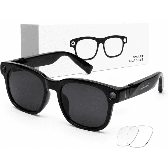 AI Smart Glasses with Camera, 8MP HD Bluetooth Camera Glasses for Women Men | 1080P Video Recording Sunglasses, Real Time Translation, Voice Assistant, Open Earbuds, Travel, Work, Vlog