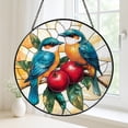 thumbnail image 3 of Birds and Pomegranates Stained Glass Panel – Nature Window Gift for Bird Lovers, 3 of 4