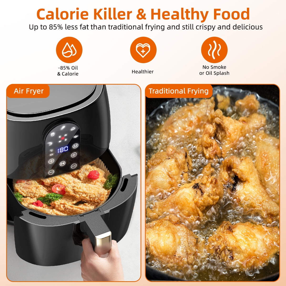 Air Fryers Oven Combo 5.0 Quart Electric Air Fryer, Oilless Cooker 1300W  Large Capacity Multifunction Health Fryer with Digital Touch Screen,  8-1Precise Presets Air Fryer for Roasting/Baking/Grilling 