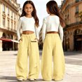 thumbnail image 5 of TGPMGRZ Girls Wide Leg Sweatpants Kids Baggy Sweat Pants Oversized Elastic Waist Straight Wide Leg Joggers with Pockets #03 Yellow 10-12 Years, 5 of 5
