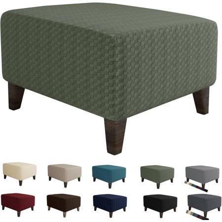 Vireellx Newest Jacquard Ottoman Slipcovers Folding Storage Stool Furniture Protector Cover Soft Thick Rectangle Foot Rest Slipcover with Elastic Bottom