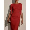 thumbnail image 2 of Zukuco Women's Elegant Pearl-Embellished Cocktail Dress - Split Sleeve Crew Neck Bodycon Midi Dress, Back Zipper Party & Evening Dress, 2XL, 2 of 4