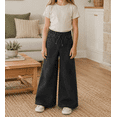 thumbnail image 3 of KIDSCOOL Girls Wide Leg Jeans 5-14T Elastic Drawstring Waist Denim Pants,Black,7-8 Years, 3 of 8