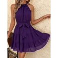 thumbnail image 6 of Purple Clasi Halter Tie Waist A-Line Dress, Suitable For Vacation Vacation, 6 of 8