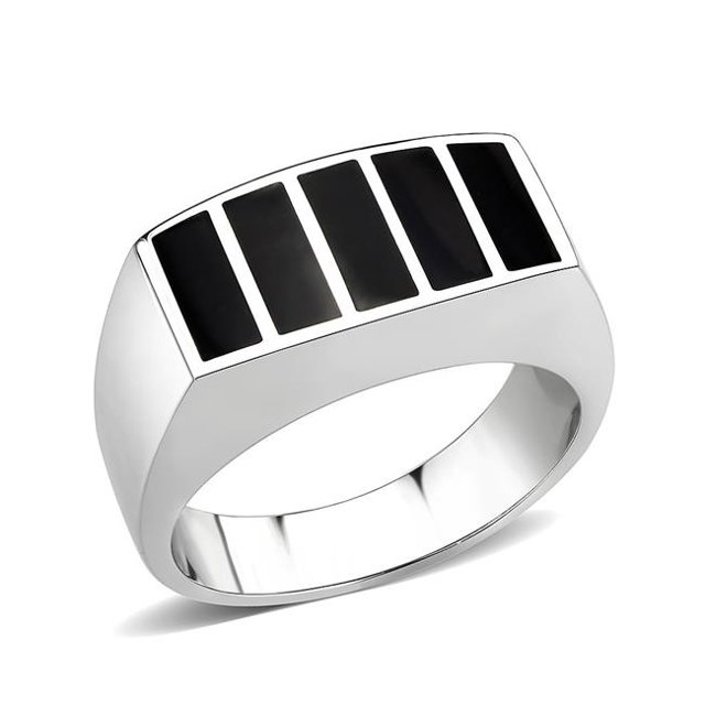 Bague en Acier Inoxydable Poli Sans Placage avec Époxy, Jet - Taille 11