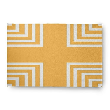 4' x 6' Simply Daisy Corner Stripes Modern & Contemporary Chenille Area Rug, Egg Yolk Yellow