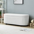 thumbnail image 2 of 49"  Oval Storage Ottoman Bench, Holds up to 500lbs, Modern Velvet Foot Rest Long Stool with Solid Wood Legs, Comfy Upholstered Shoes Bench for Living Room Entryway Bedroom Window Seating, Beige, 2 of 9