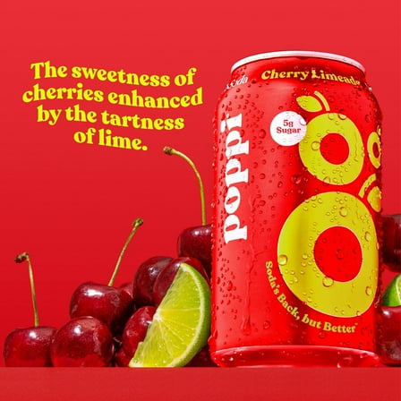 Poppi Cherry Limeade Prebiotic Soda, 12 oz, 6 Pack Can