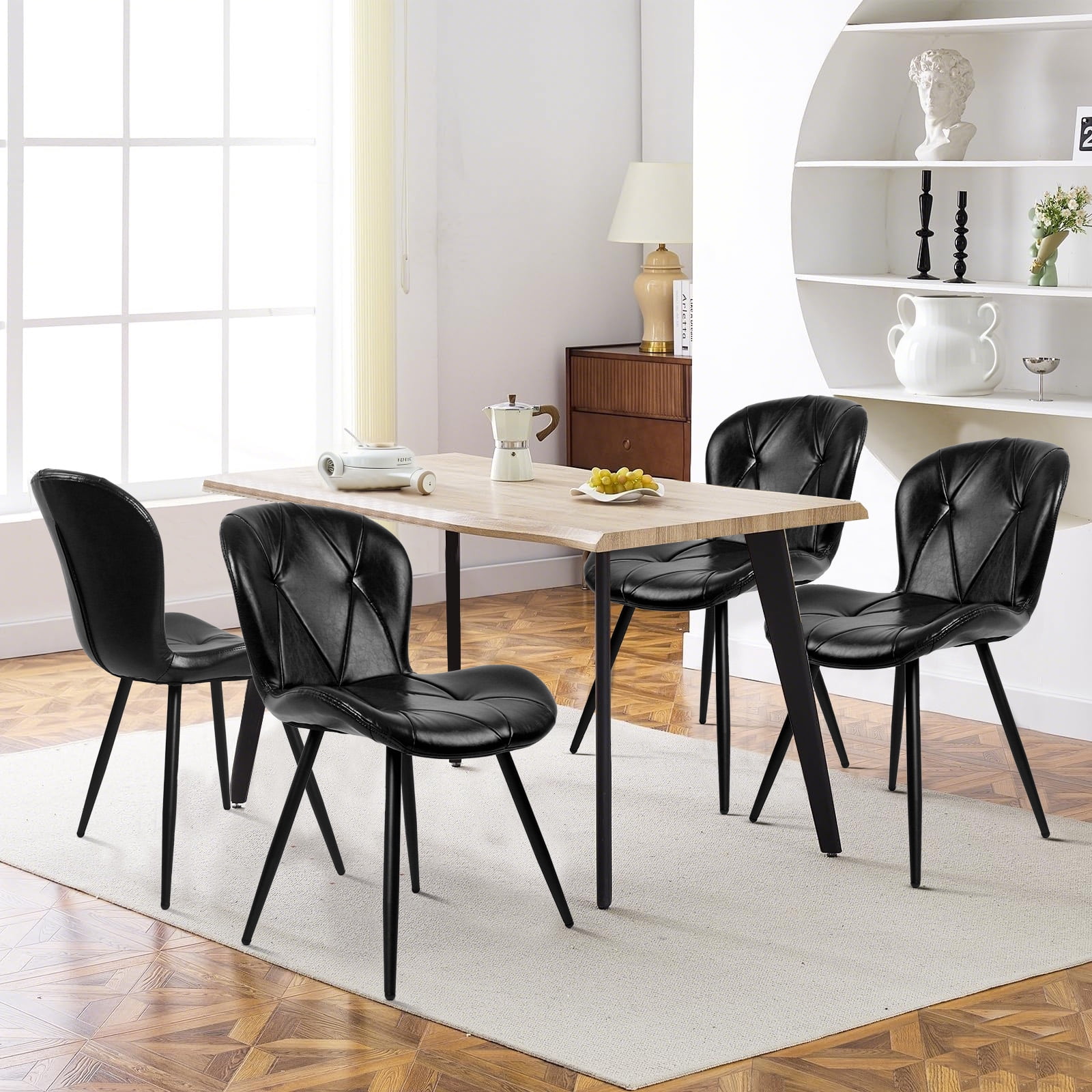 Set of 2 Black Faux Leather Dining Chairs, Ergonomic Backrest with Thick Foam Cushion, Metal Legs & FSC Frame, Scratch & Stain Resistant, 300 lbs Weight Capacity
