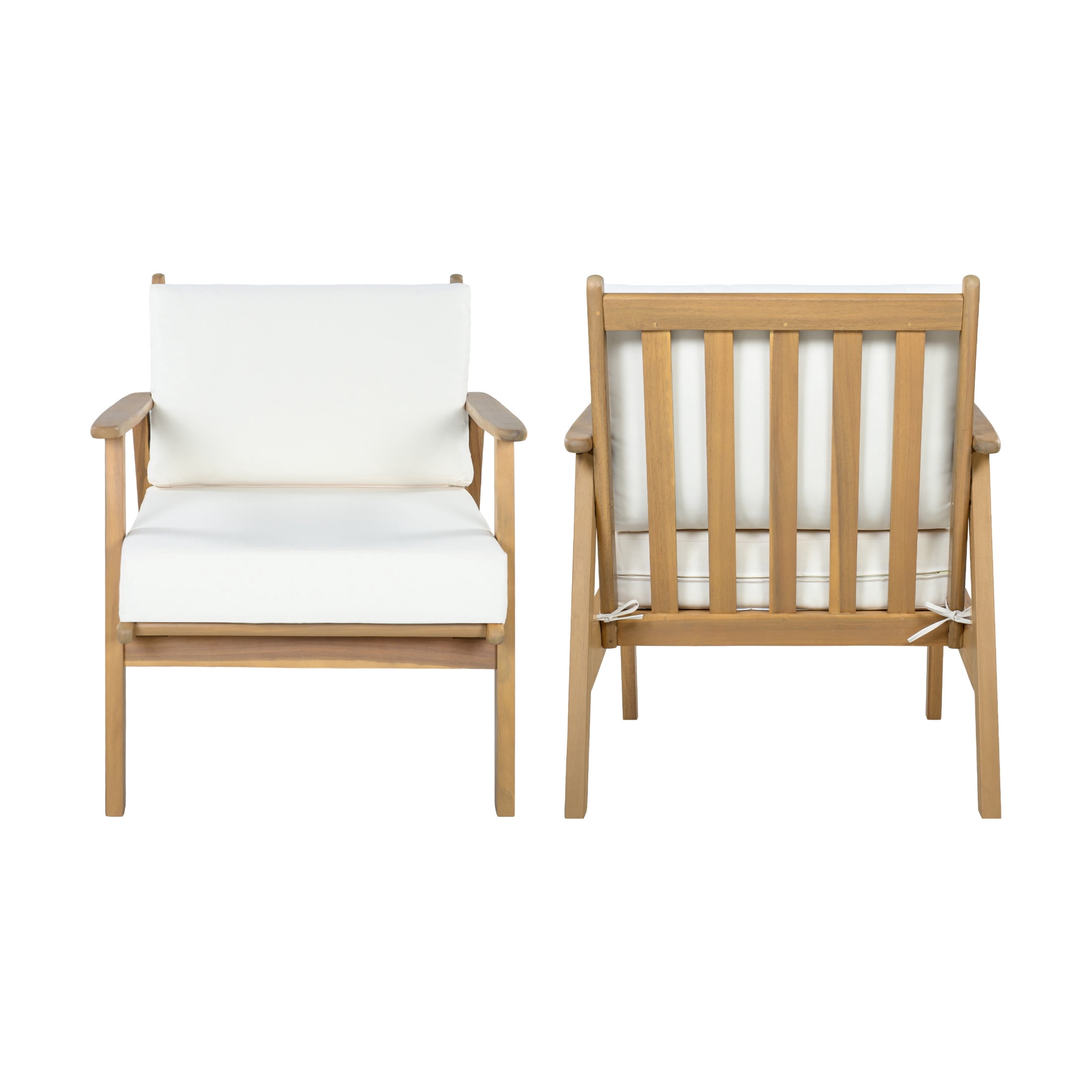 Christopher Knight Home Modern Wood Outdoor Accent Lounge Chair with Cushions, Light Teak+Beige, Set of 2