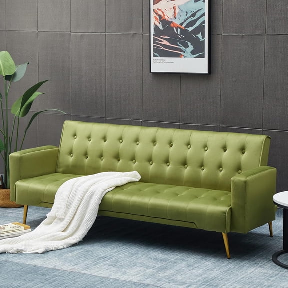 75" Convertible Velvet Love Seat Sofa Bed with Adjustable Backrest, Metal Legs, and Foldable Design for Small Spaces