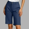 thumbnail image 2 of Bloomae Bermuda Shorts for Women Knee Length High Waisted Cotton Button Elastic Wasit Summer Dressy Casual Long Chino Shorts with Pockets Navy M, 2 of 6