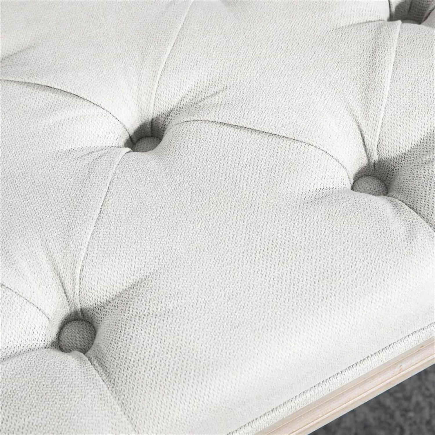 Demi Bonn 32" Luxe Linen Upholstered Bench, Thick Cushioned End of Bed Bench with Wooden Legs for Bedroom Seating, White