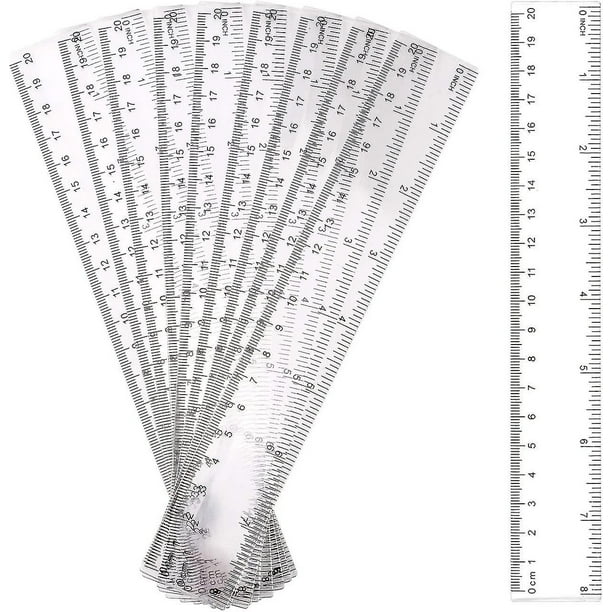 Paquete de 10 reglas de plástico, regla recta de 20cm y 8 pulgadas, Kit de regla de plástico transparente, herramienta de medición