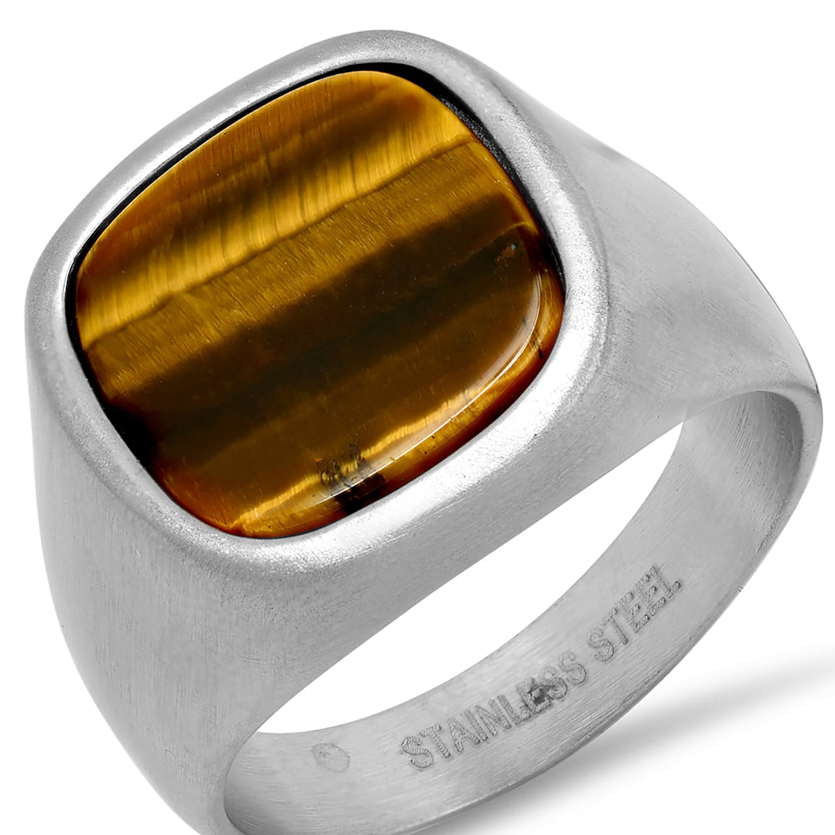 Men's Stainless Steel IP Ring with Tiger Eye Stone