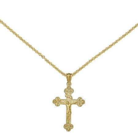 14kt Yellow Gold Polished INRI Medium Crucifix Pendant