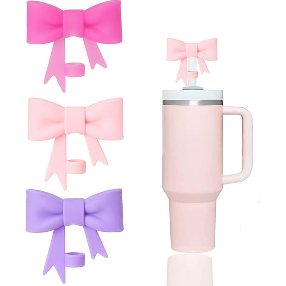 3 Pcs Classic Elegant Bow Straw Covers Cap Toppers Compatible with Stanley 30&40 oz Tumbler Cups,Reusable Cute Silicone Straw Lids Protectors for 0.4 in/10mm Stanley Cups Straw Accessories