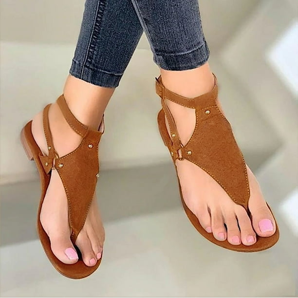 CAICJ98 Womens Sandals Womens Sandals Closed Toe Sandals for Women Bohemian Casual Summer Dressy Wedge Sandal Flat Velcro Outdoor Shoes Brown