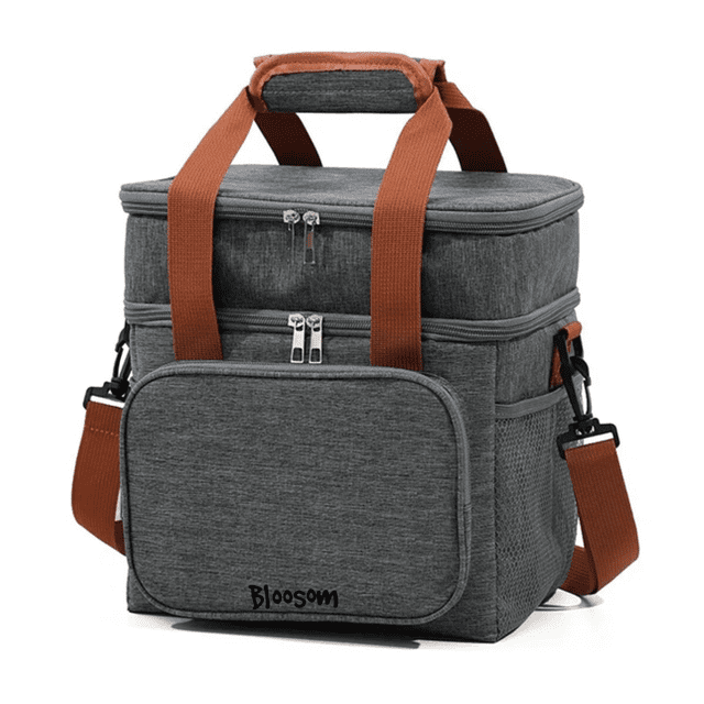 Bolsa lonchera Bloosom portátil de gran capacidad y doble capa color Gris