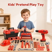 ALLJOY 55pcs Kids Tool Set,Pretend Play Construction Toys with Tool Box & Electronic Toy Drill Christmas Birthday Gift for Toddlers Boys Girls
