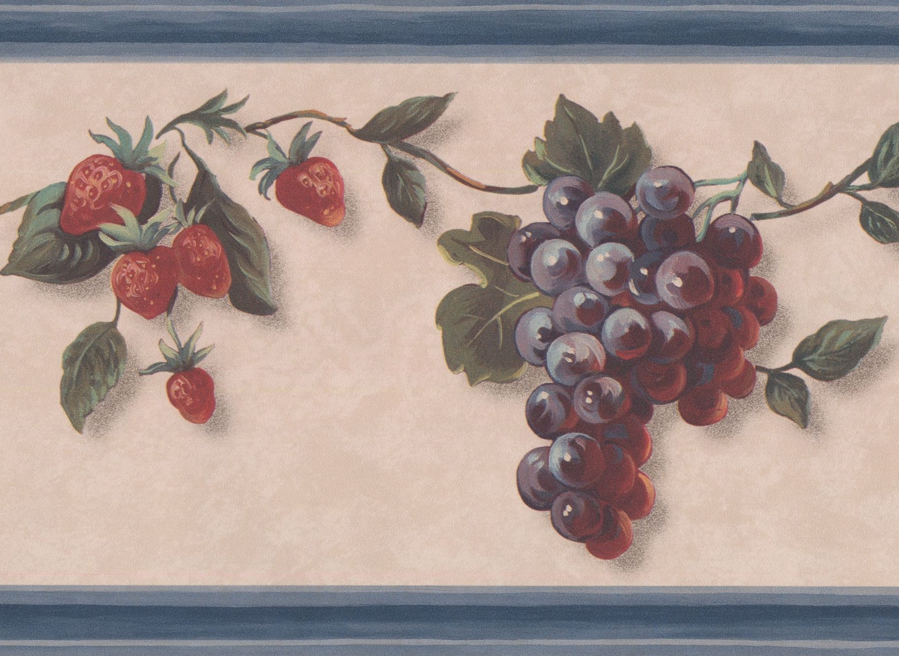 Wallpaper Border Fruits Pear Grapes Strawberry Cherry on Green Vine