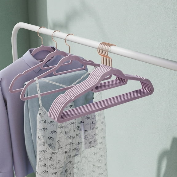 LEDREM 50-Pack Velvet Hangers, Non-Slip Clothes Hangers with 360° Swivel Hooks, Slim & Sturdy for Coat, Dress, Space-Saving, Lavender Purple