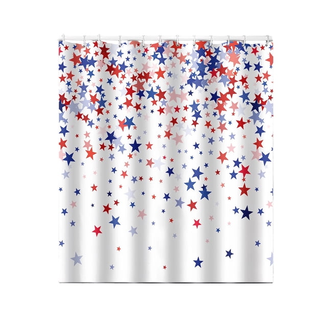 Rideau de Douche pour Salle de Bain avec Thème de la Fête de l'Indépendance Étoiles Rouges et Bleues sur Fond Blanc 70,87 Po x 70,87 Po Polyester Imperméable