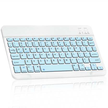Ultra-Slim Bluetooth rechargeable Keyboard for Lenovo Yoga Tab 13 and all Bluetooth Enabled iPads, iPhones, Android Tablets, Smartphones, Windows pc - Sky Blue