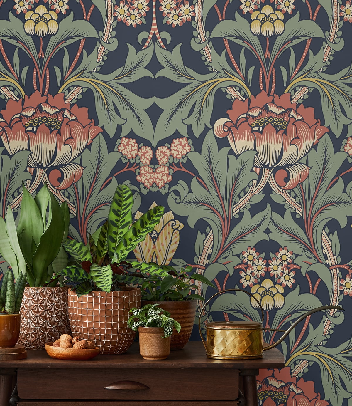 Seabrook Designs Denim Blue & Auburn Primrose Garden Floral Prepasted Wallpaper - 20.9 in. W x 33 ft. Roll