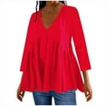 thumbnail image 1 of AherBiu Tops for Women Trendy 3/4 Sleeve Cute Ruffle Shirts Summer Flowy Comfy V Neck Ruched Blouses, 1 of 5