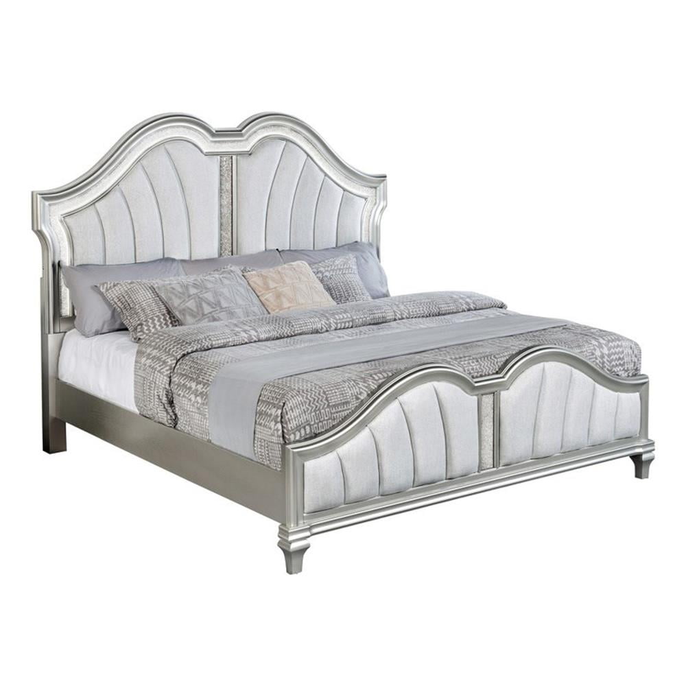 Best Quality Furniture Silver Embossed Wood Queen Panel Bed with LED Headboard