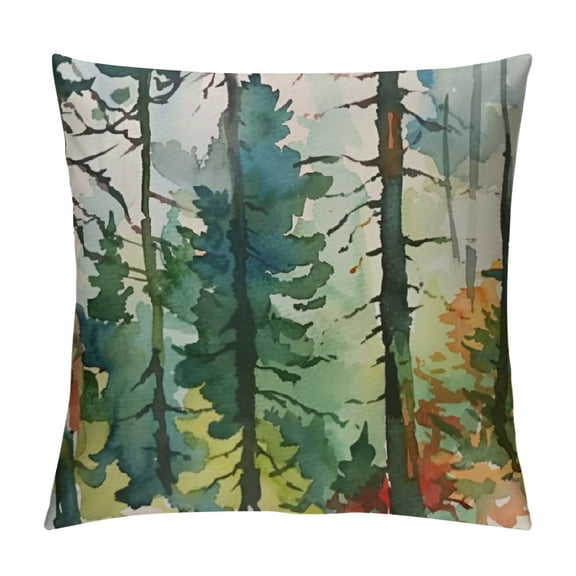 PRATYUS Watercolor Dark Green Teal Tree Pillow Covers Rustic Nature Forest Decorative Throw Pillows Winter Christmas Outdoor Farmhouse Cushion Case Decor for Sofa Couch Bed White