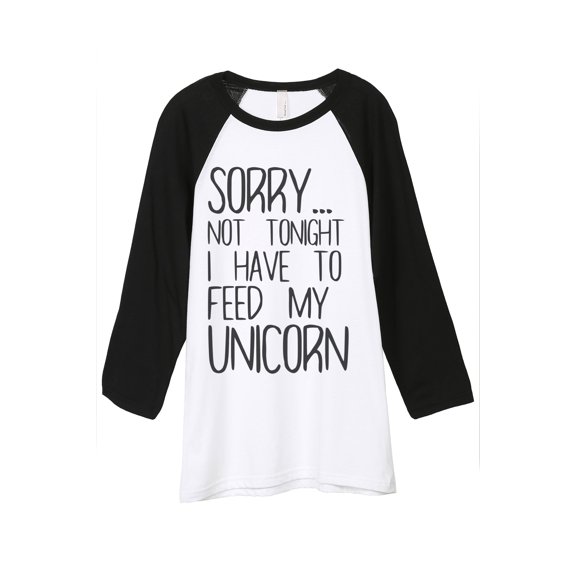 Thread Tank I Have To Feed My Unicorn Unisex 3/4 Sleeves Baseball Raglan White Black Small