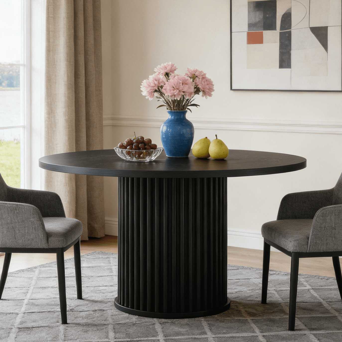 Fnova 47.24" Round Dining Table, Wood Coffee Table for 4 People, Modern Farmhouse Kitchen Table for Dining Room (Chairs Not Included)