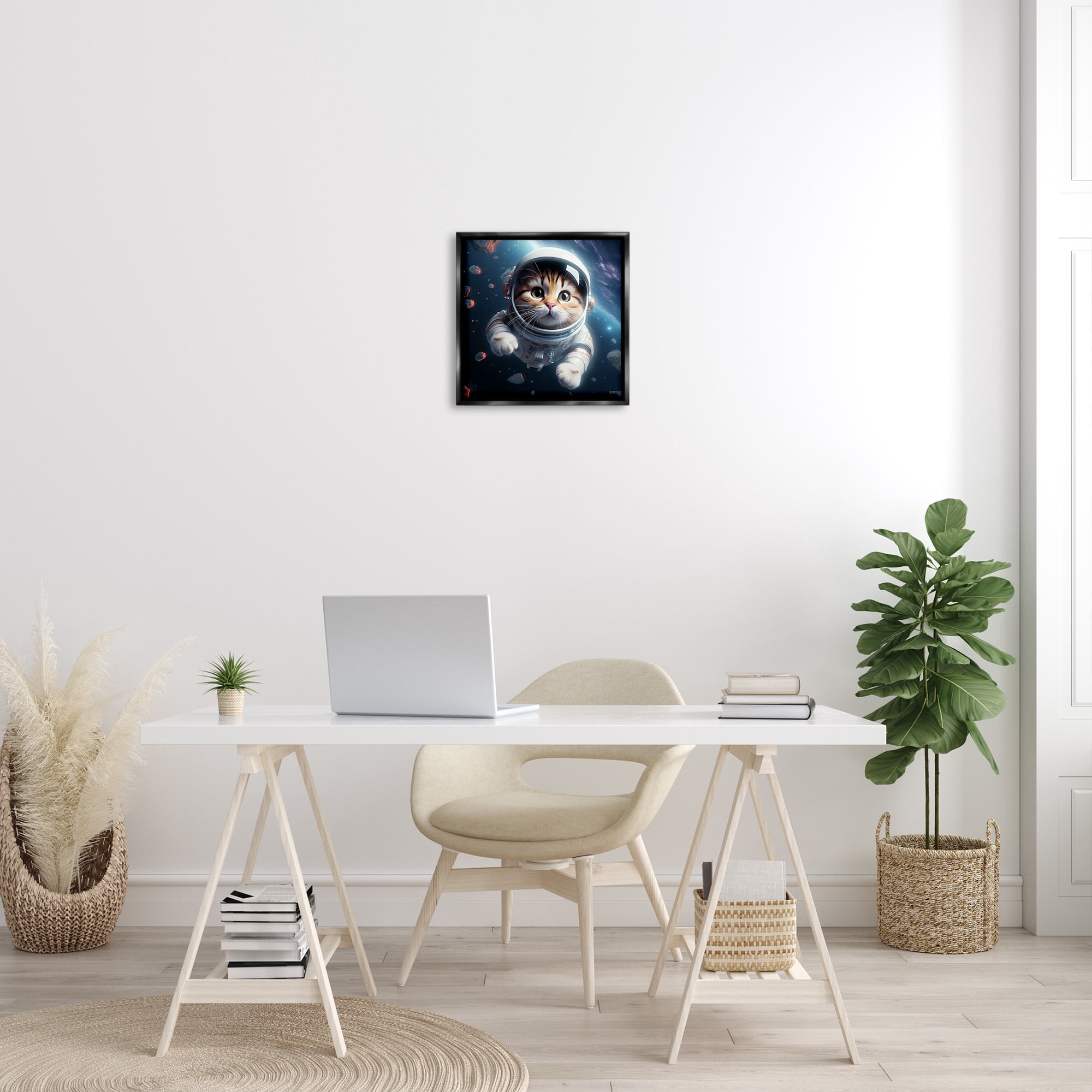 Stupell Industries Astronaut Cat in Space Animals & Insects Painting Black Floater Framed Canvas Art Print Wall Art, 18 x 18
