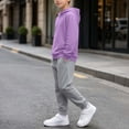 thumbnail image 5 of BXJX Boys Outfit Sets, Long Sleeve Sports Casual 2 Piece Hoodies and Joggers Sets with Pockets Purple Size 9-10 T, 5 of 5