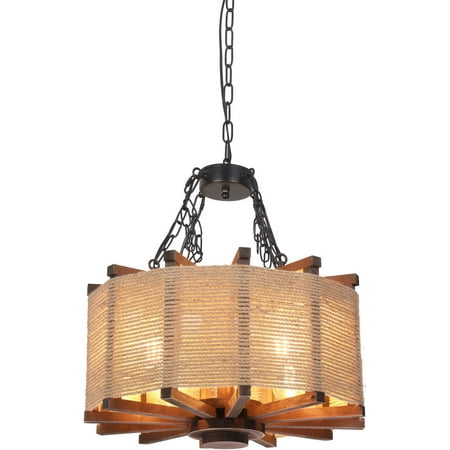

Industrial 4-Light Rustic Natural Wood Chandelier Hanging Pendant Light